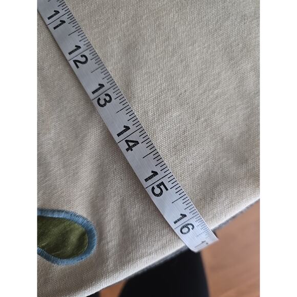 Pier 1 Beige Green Canvas Embroidered Split Butterfly Home Pillowcase 17"x17" - Picture 7 of 8